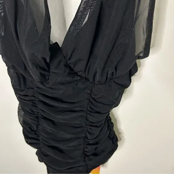 Sexy black cross halter ruched bodysuit | medium | NWT - Picture 3 of 10